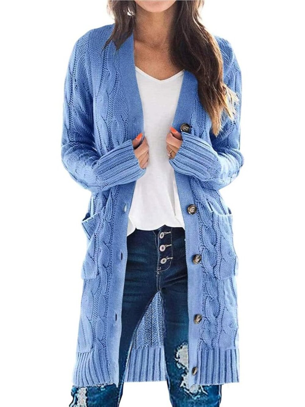 Cozy Women's Cable Knit Button Long Cardigan Sweater - Perfect for Fall & Winter